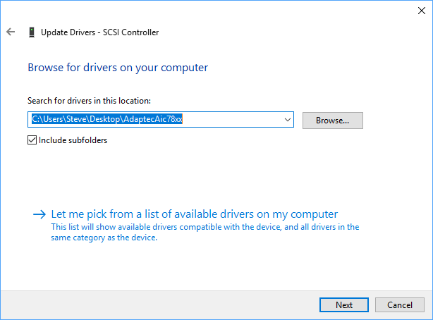 Browse for driver files