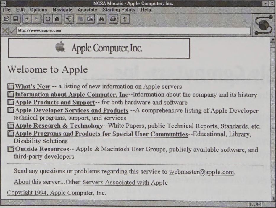 1995 Screen capture of Apple's website